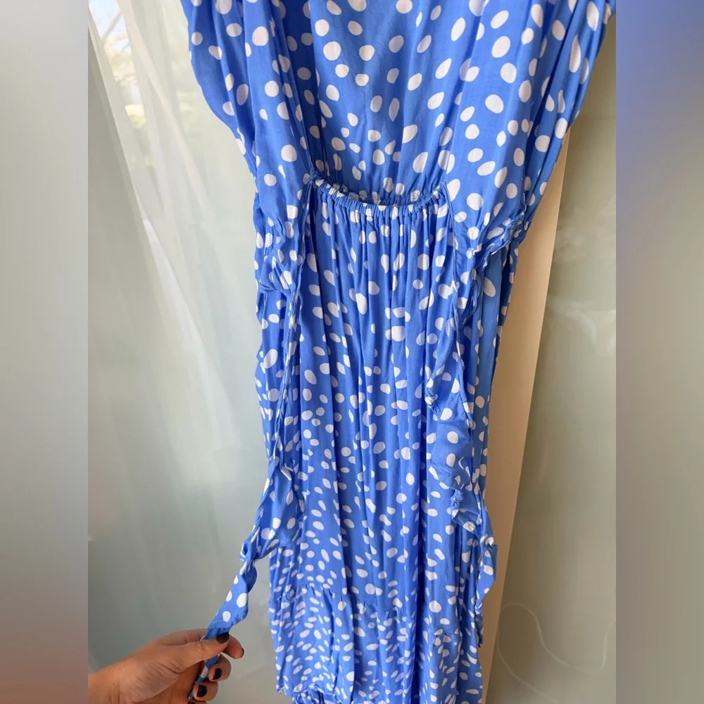 Tiare Hawaii Blue Polka Dot Midi Dress With Pockets – Resort Style - Picture 9 of 9